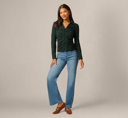Long Sleeve Textured Semisheer  Ruched Blouse - Jungle Green | Adrianna Papell