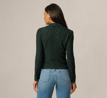 Long Sleeve Textured Semisheer  Ruched Blouse - Jungle Green | Adrianna Papell