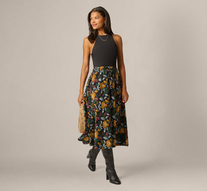 Printed A Line Drawstring Midi Skirt - Jungle Garden | Adrianna Papell