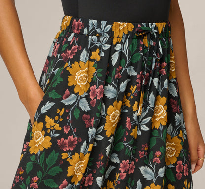 Printed A Line Drawstring Midi Skirt - Jungle Garden | Adrianna Papell
