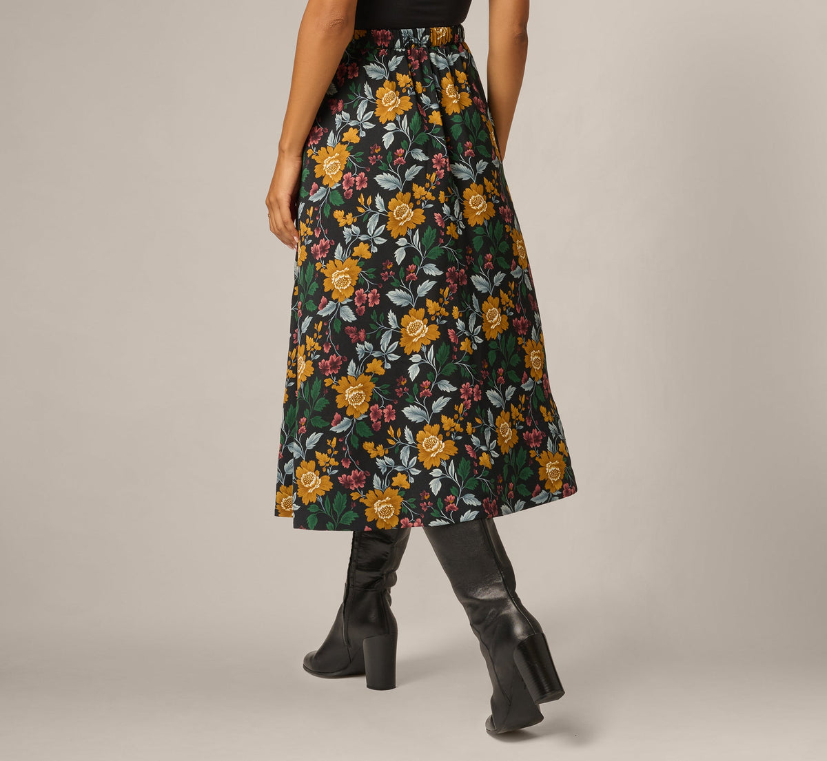 Printed A Line Drawstring Midi Skirt - Jungle Garden | Adrianna Papell