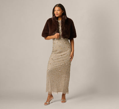 Short Sleeve Faux Fur Coverup Jacket - Dark Brown | Adrianna Papell