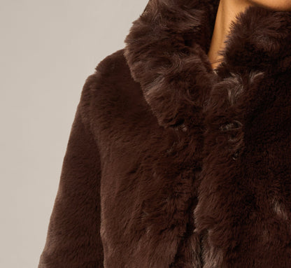 Short Sleeve Faux Fur Coverup Jacket - Dark Brown | Adrianna Papell