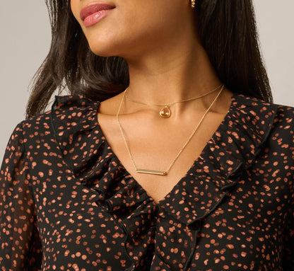 Long Sleeve V Neck Ruffle Top - Black Amber Dot | Adrianna Papell