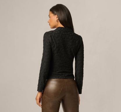 Long Sleeve Textured Semisheer  Ruched Blouse - Black | Adrianna Papell
