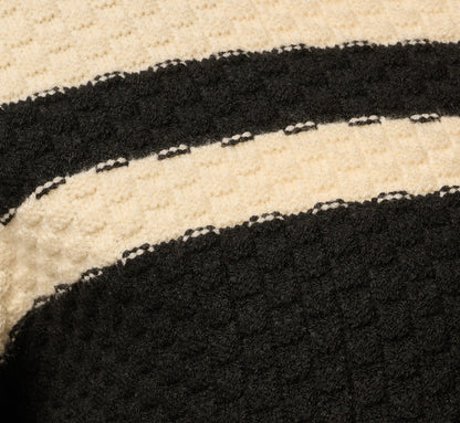 Long Sleeve Zipper Collar Cardigan Sweater - Cream Black | Adrianna Papell