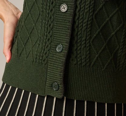 Tie Neck Whipstitch Cable Knit  Sweater Vest - Jungle Green Black | Adrianna Papell