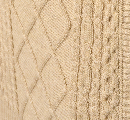 Tie Neck Whipstitch Cable Knit  Sweater Vest - Caramel Black | Adrianna Papell