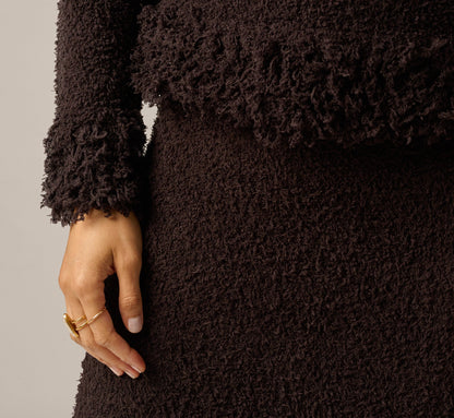 Long Sleeve Fuzzy Fringe Trim Sweater - Dark Roast | Adrianna Papell