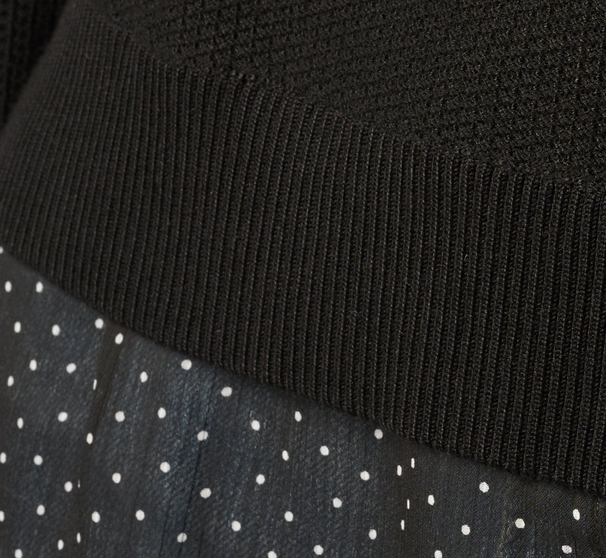 Long Sleeve Tie Neck Twofer Sweater Top - Black W  Black Ivory Dot | Adrianna Papell