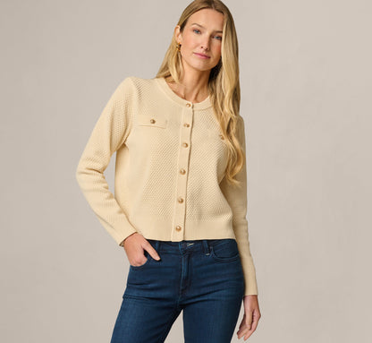 Long Sleeve Textured Knit Cardigan Sweater - Cream | Adrianna Papell