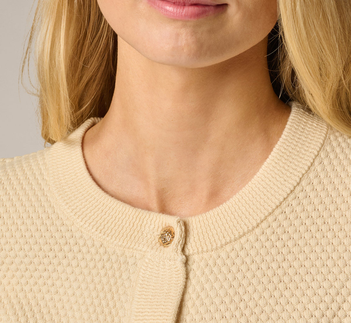 Long Sleeve Textured Knit Cardigan Sweater - Cream | Adrianna Papell