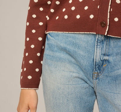 Long Sleeve Crew Neck Cardigan Sweater - Hazelnut Cream | Adrianna Papell