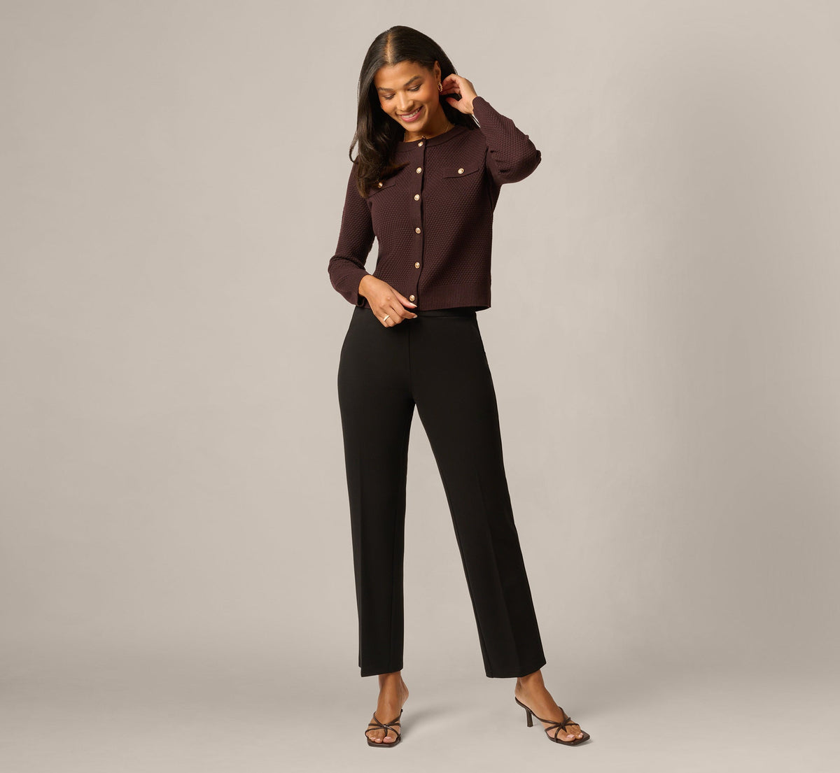 Straight Leg Stretch Ponte Pant - Black | Adrianna Papell