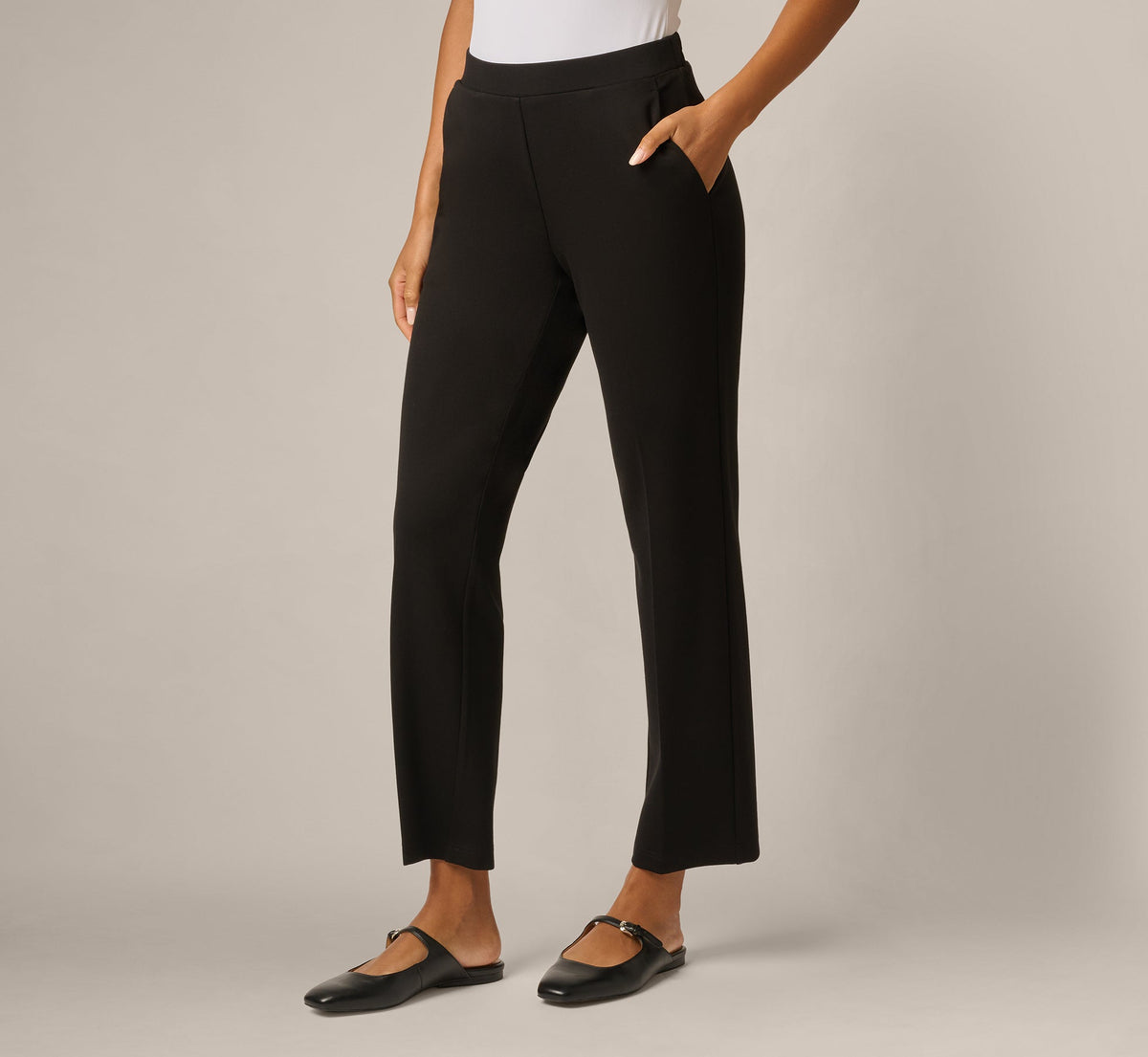 Straight Leg Stretch Ponte Pant - Black | Adrianna Papell
