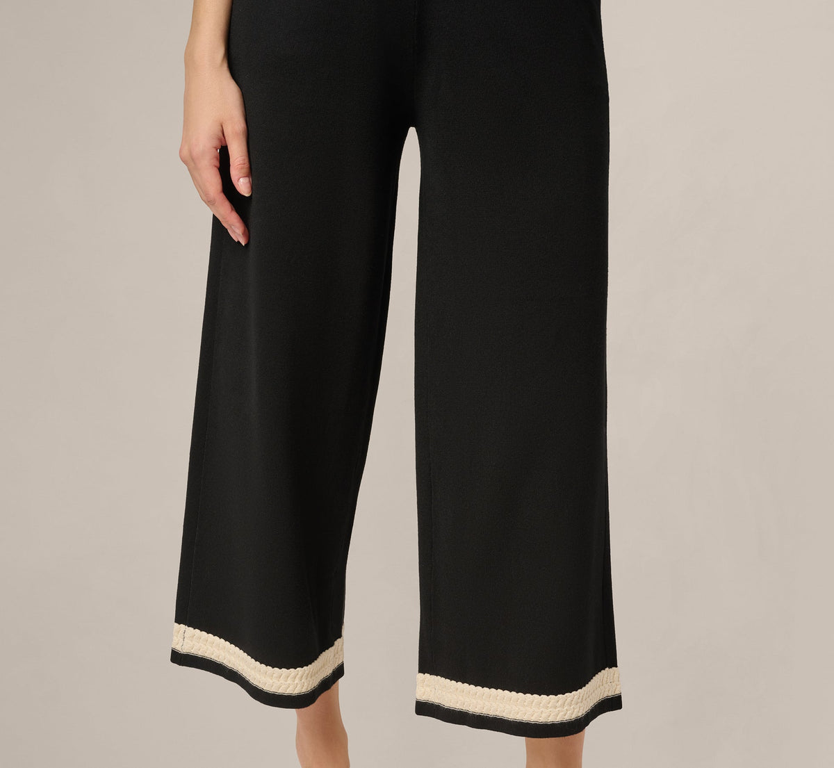 Cable Trim Sweater Knit Pant - Black Cream | Adrianna Papell