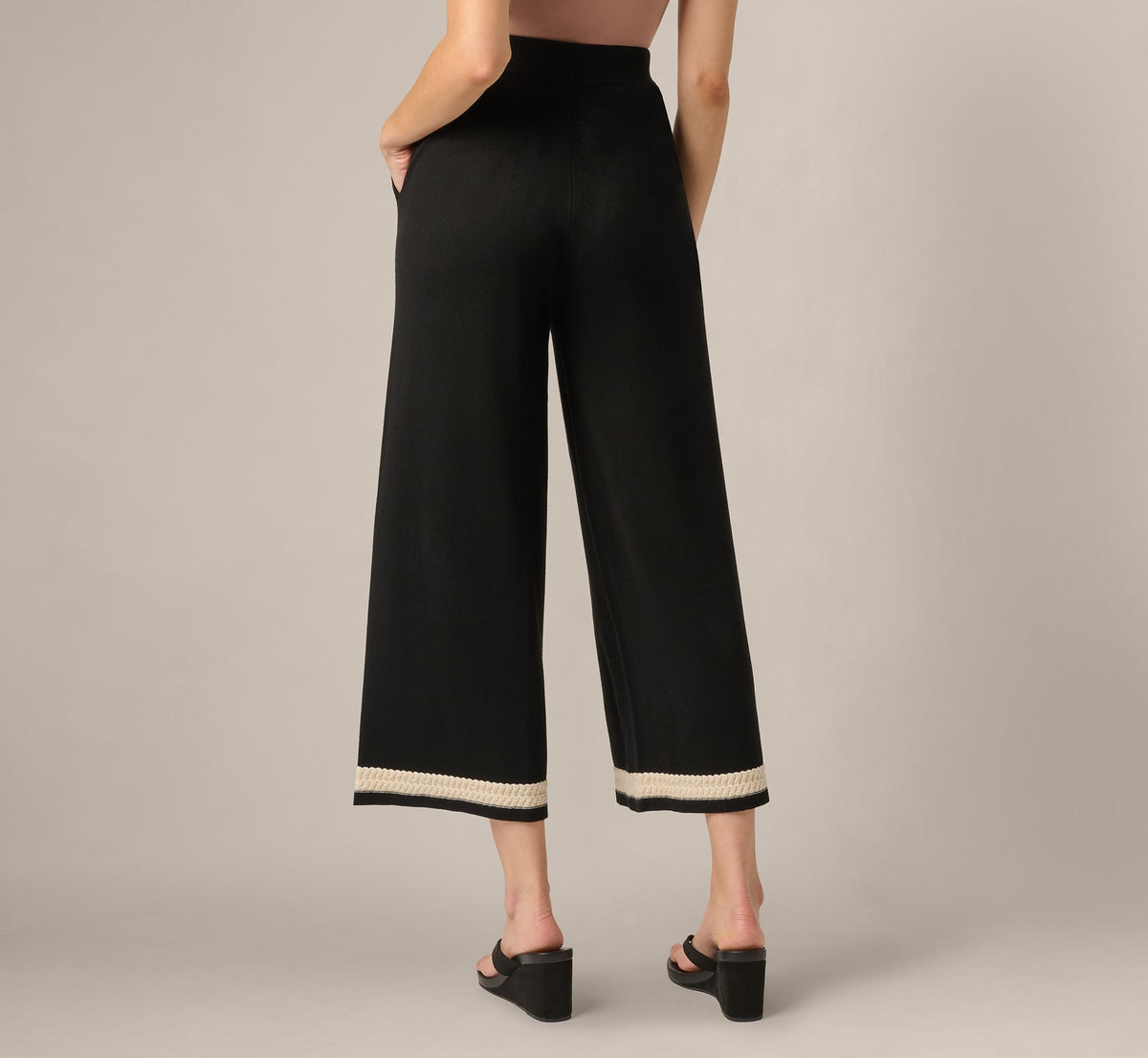 Cable Trim Sweater Knit Pant - Black Cream | Adrianna Papell