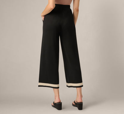 Cable Trim Sweater Knit Pant - Black Cream | Adrianna Papell