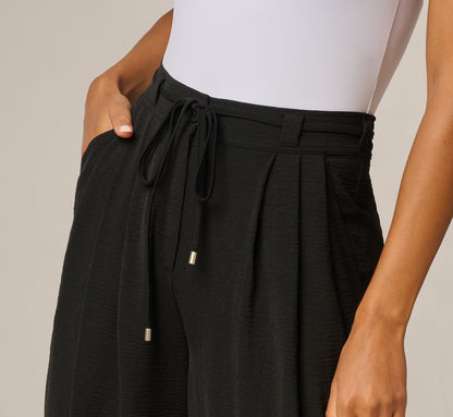 Tie Belt Airflow Pleated Wide Leg Pant - Black | Adrianna Papell