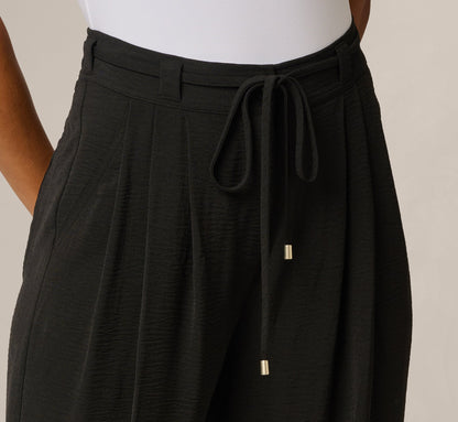 Tie Belt Airflow Pleated Wide Leg Pant - Black | Adrianna Papell