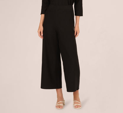 Wide Leg Rib Knit Cropped Pant - Black | Adrianna Papell