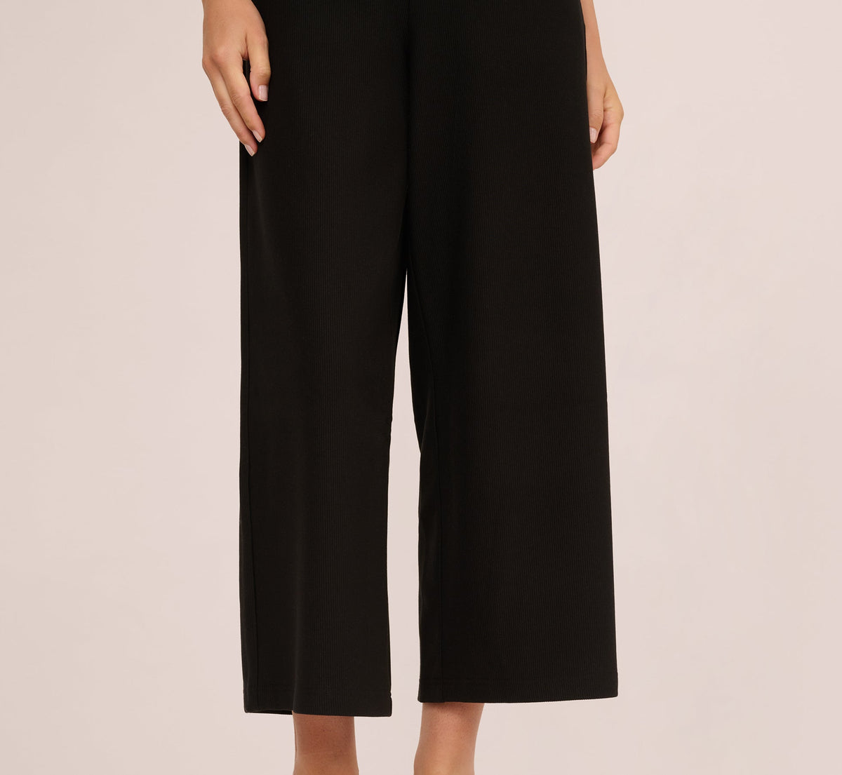 Wide Leg Rib Knit Cropped Pant - Black | Adrianna Papell