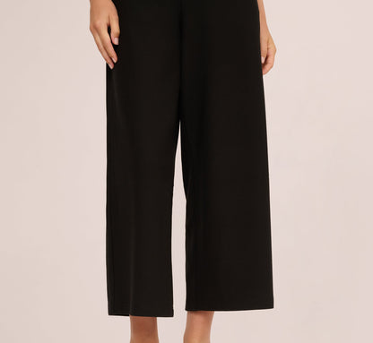 Wide Leg Rib Knit Cropped Pant - Black | Adrianna Papell