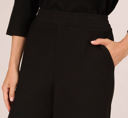 Wide Leg Rib Knit Cropped Pant - Black | Adrianna Papell