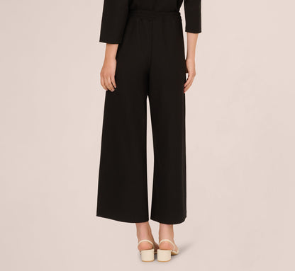 Wide Leg Rib Knit Cropped Pant - Black | Adrianna Papell