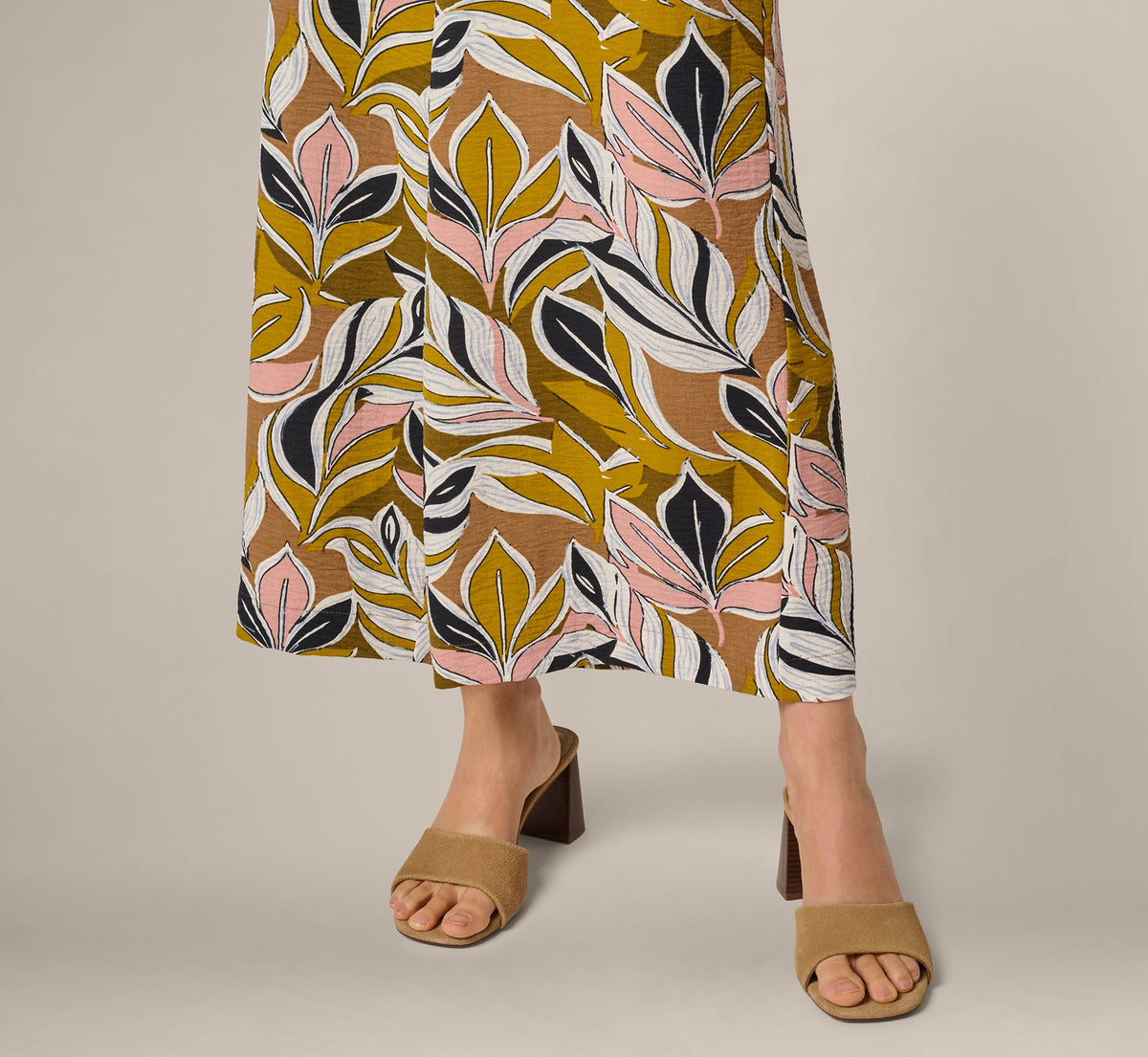 Wide Leg Rope Belt Pants - Amber Green Brushed Leaf | Adrianna Papell