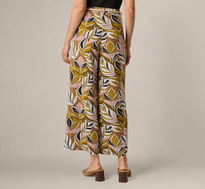 Wide Leg Rope Belt Pants - Amber Green Brushed Leaf | Adrianna Papell