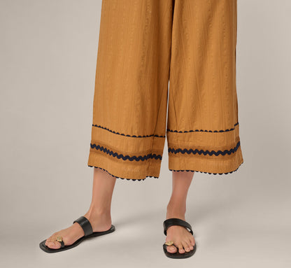 Scalloped Trim Cropped Cotton Pant - Camel Blue Moon | Adrianna Papell
