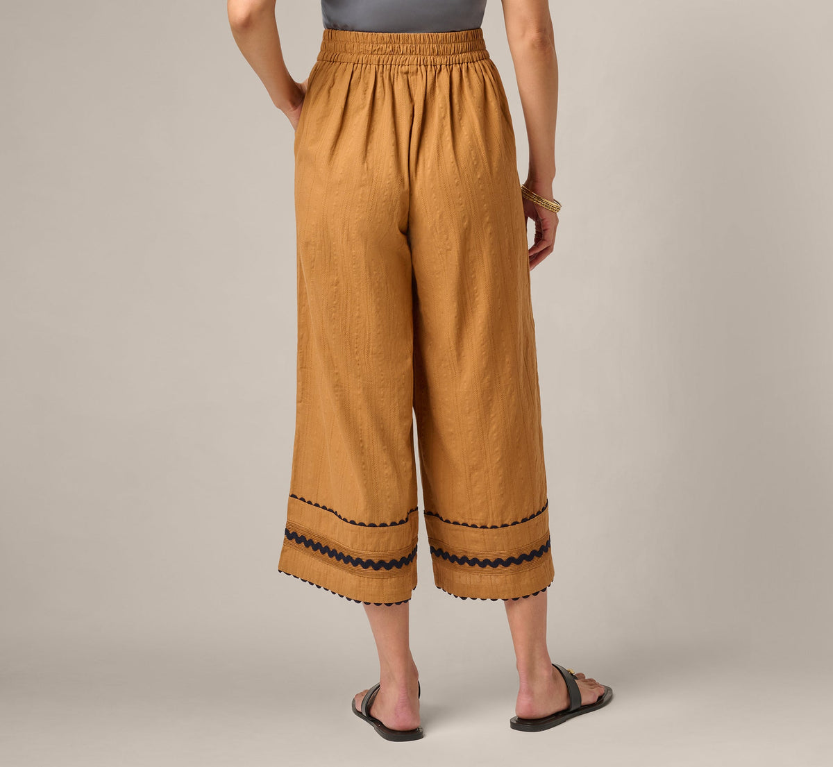 Scalloped Trim Cropped Cotton Pant - Camel Blue Moon | Adrianna Papell