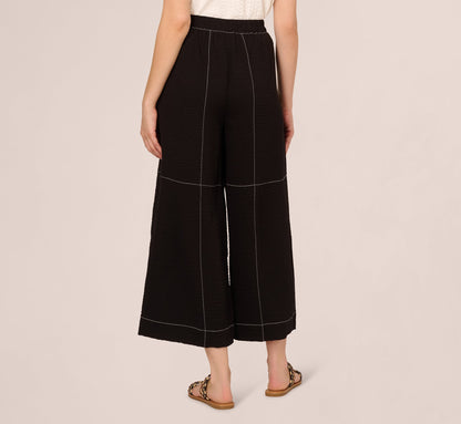 Contrast Stitching Crinkle Midi Pant - Black Ivory | Adrianna Papell