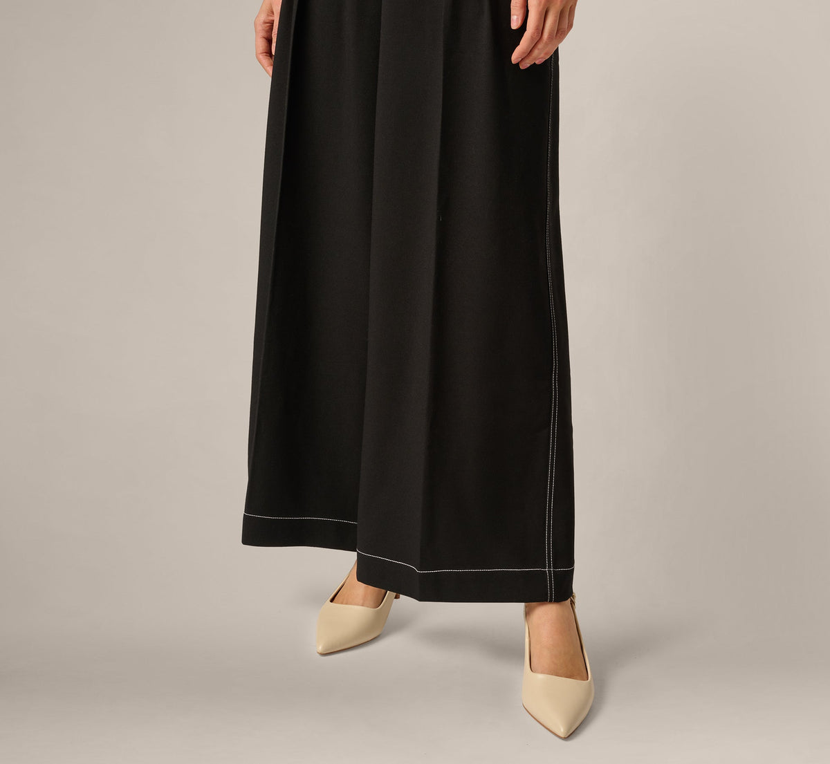 Topstitch Wide Leg Paperbag Pant With Belt - Black Ivory | Adrianna Papell