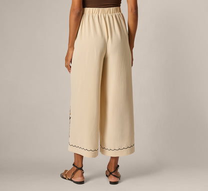 Floral Embroidery Wide Leg Pant - Pale Oak | Adrianna Papell
