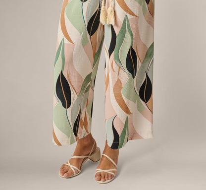 Rope Belt Floral Printed Wide Leg Pant - Seafoam Flowing Leaf | Adrianna Papell
