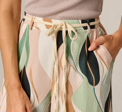 Rope Belt Floral Printed Wide Leg Pant - Seafoam Flowing Leaf | Adrianna Papell