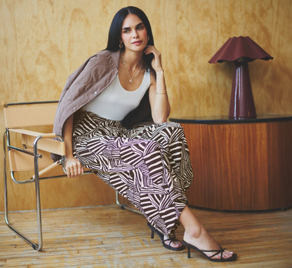 Pull On Cropped Wide Leg Pant - Chocolate Patchwork Stripe | Adrianna Papell