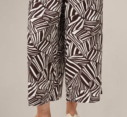 Pull On Cropped Wide Leg Pant - Chocolate Patchwork Stripe | Adrianna Papell