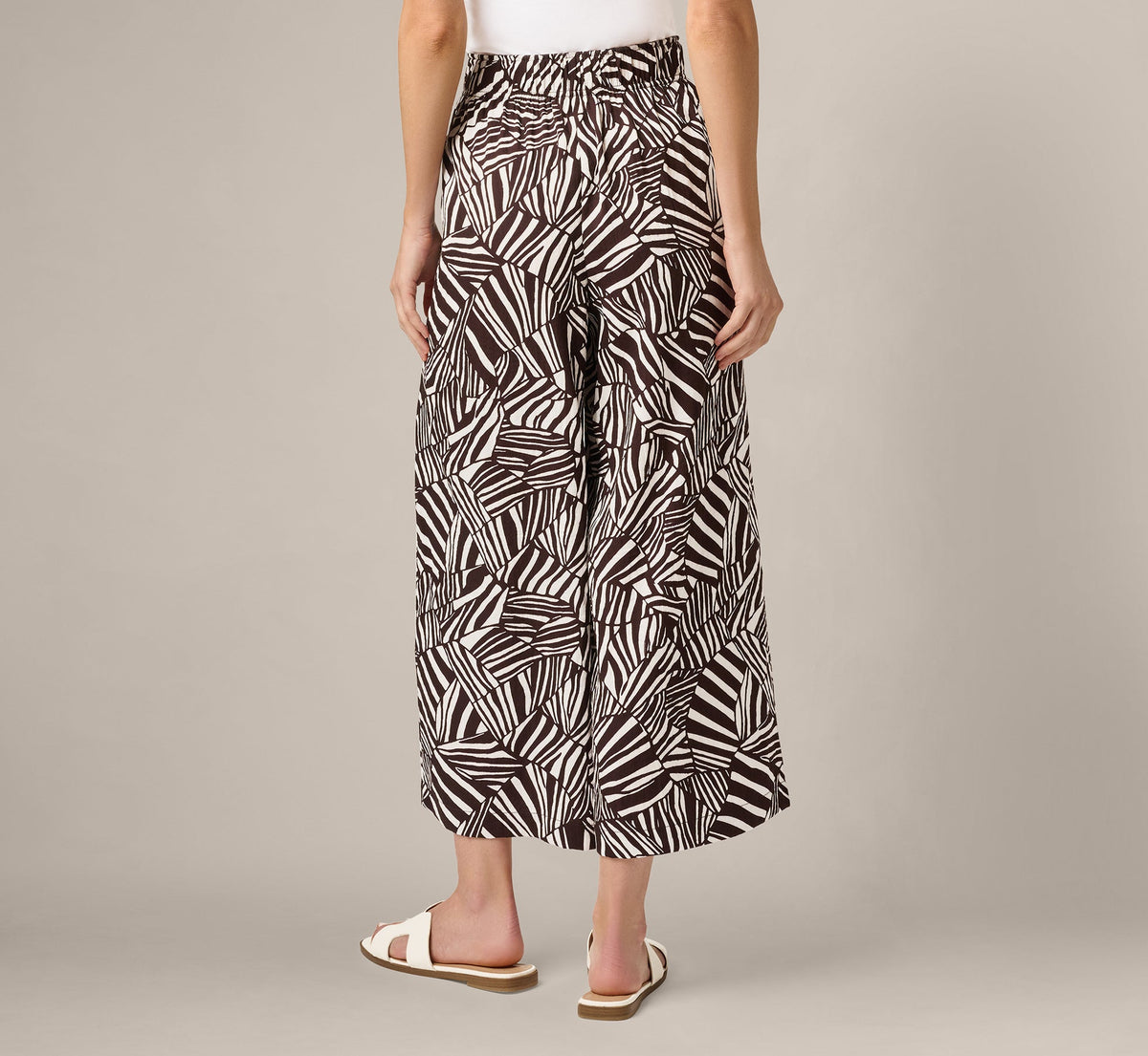 Pull On Cropped Wide Leg Pant - Chocolate Patchwork Stripe | Adrianna Papell