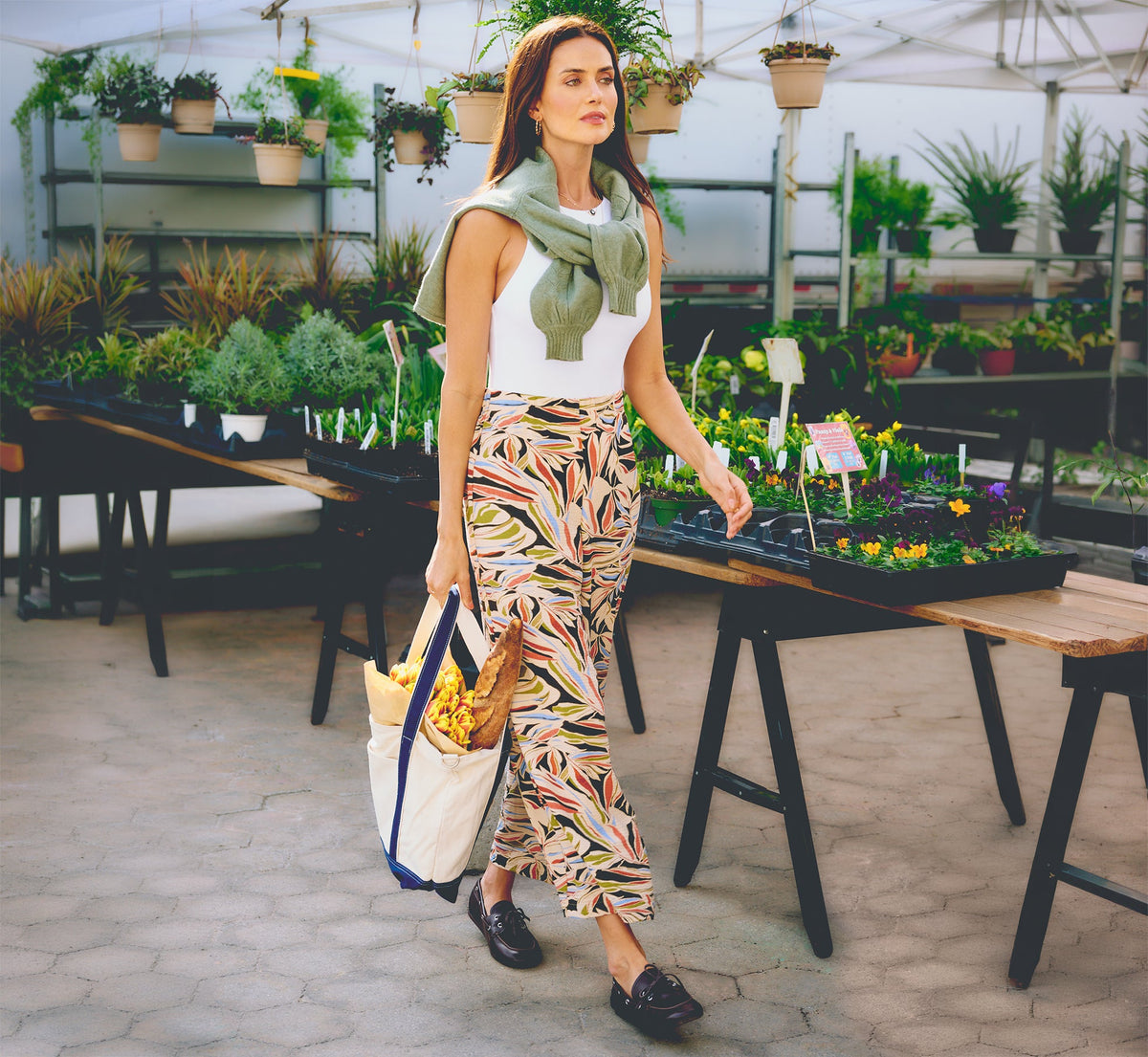 Wide Leg Airflow Crinkle Pant - Watercolor Leaf | Adrianna Papell