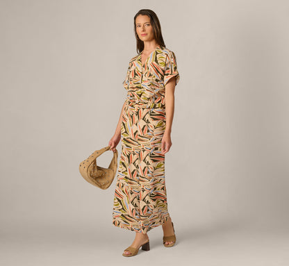 Wide Leg Airflow Crinkle Pant - Watercolor Leaf | Adrianna Papell