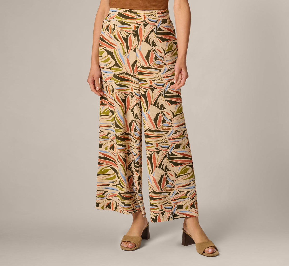 Wide Leg Airflow Crinkle Pant - Watercolor Leaf | Adrianna Papell