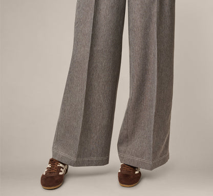Belted Topstitch Wide Leg Pleat Pant - Slate Grey Ivory | Adrianna Papell