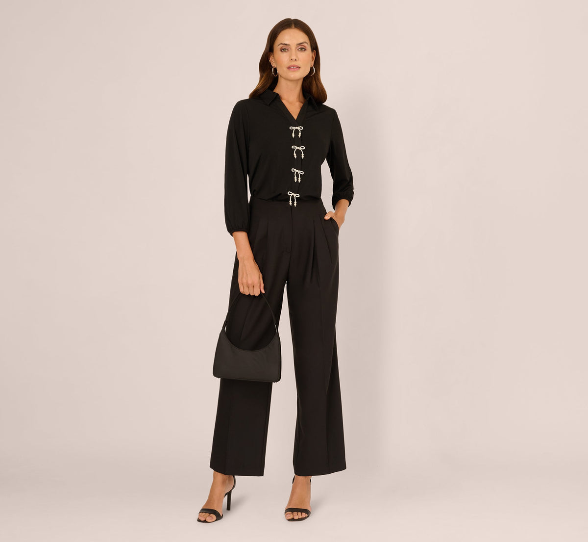 Wide Leg Pleated Trouser - Black | Adrianna Papell
