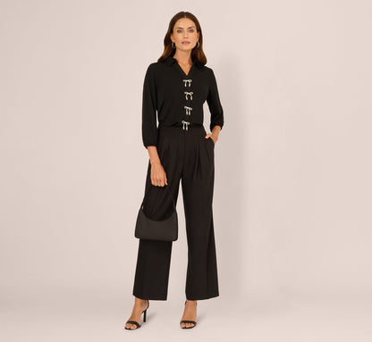 Wide Leg Pleated Trouser - Black | Adrianna Papell