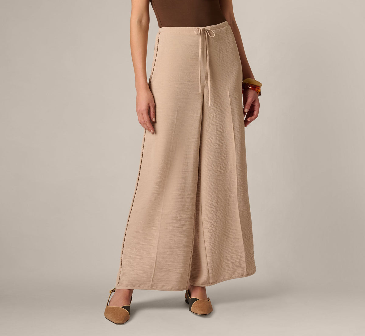 Wide Leg Airflow Braided Trim Pant - Bamboo | Adrianna Papell