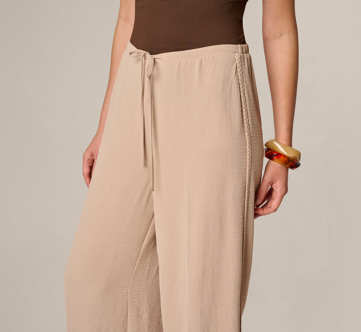 Wide Leg Airflow Braided Trim Pant - Bamboo | Adrianna Papell
