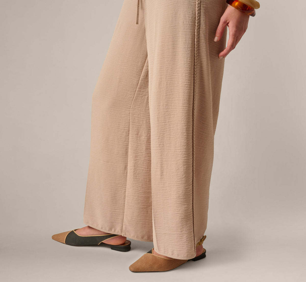Wide Leg Airflow Braided Trim Pant - Bamboo | Adrianna Papell